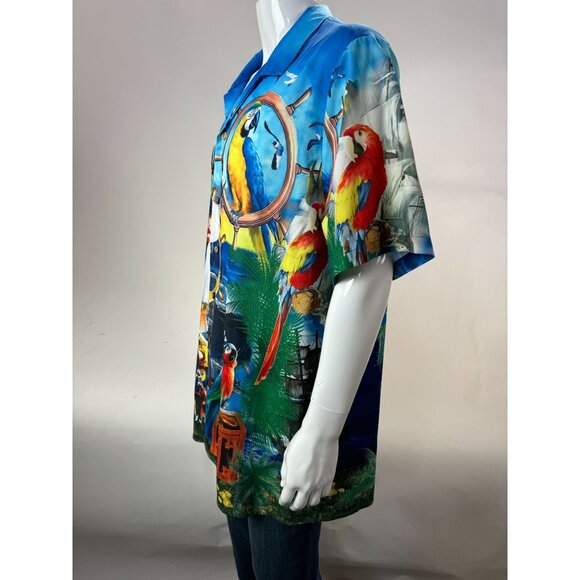Hawaiian Parrot Print Mens Shirt XL By Hawalili Polyester - Picture 3 of 16
